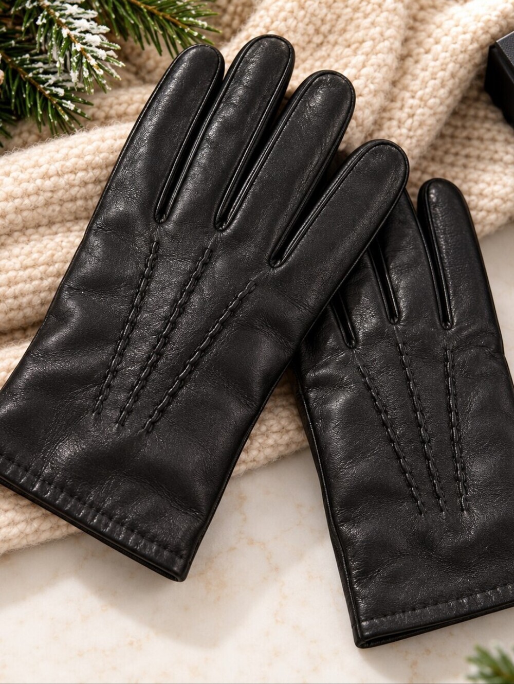 Classic Black Genuine Leather Gloves 3M Thinsulate Insulated Men's
